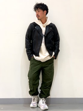 「BACK NUMBER（バックナンバー）のアイテム（ライダースジャケット）」を使った、かねちさん（メンズ・169cm）の秋コーディネート