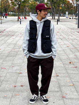「Carhartt WIP（カーハートダブリューアイピー）のアイテム（帽子）」を使った、かねちさん（メンズ・169cm）の秋コーディネート