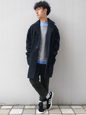 「ノーカラーシャツ」｜「アイテム（チェスターコート）」を使った、な〜ささん（メンズ・170cm）の秋コーディネート