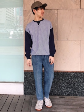 「ストライプトップス」｜な〜ささん（メンズ・170cm）の春コーディネート