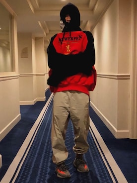 「Yeezy（イージー）のアイテム（パンツ）」を使った、Jun さん（メンズ・165cm）の冬コーディネート