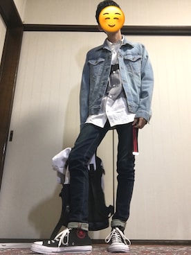 「アイテム（バックパック/リュック、ホワイト系）」を使った、ちびさん（メンズ・158cm）の春コーディネート
