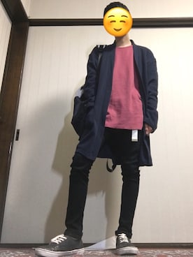 「ピンク×ネイビー」｜ちびさん（メンズ・158cm）の春コーディネート