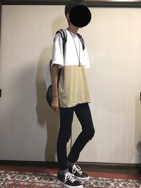 「アイテム（バックパック/リュック、ホワイト系）」を使った、ちびさん（メンズ・158cm）の秋コーディネート