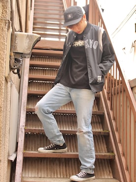 「STARTER BLACK LABEL(スターターブラックレーベル)のアイテム(帽子)」を使った、RiNcさん(メンズ・181cm)の春コーディネート