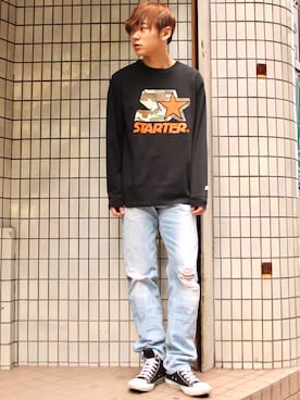 「STARTER BLACK LABEL（スターターブラックレーベル）のアイテム（Tシャツ/カットソー）」を使った、RiNcさん（メンズ・180cm）の春コーディネート