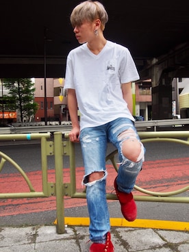 「H&M（エイチ・アンド・エム）のアイテム（パンツ）」を使った、RiNcさん（メンズ・180cm）の春コーディネート