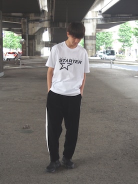 「STARTER BLACK LABEL（スターターブラックレーベル）のアイテム（Tシャツ/カットソー）」を使った、RiNcさん（メンズ・160cm）の夏コーディネート