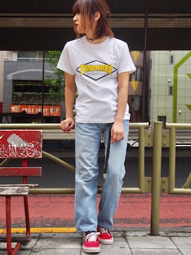 「THRASHER（スラッシャー）のアイテム」を使った、RiNcさん（レディース・165cm）の夏コーディネート