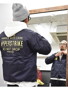 「バックプリント」｜「アイテム（ジャケット/アウター）」を使った、RiNcさん（メンズ・175cm）の冬コーディネート