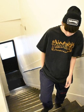 「THRASHER（スラッシャー）のアイテム（帽子）」を使った、RiNcさん（メンズ・175cm）の冬コーディネート