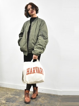 「HARVARD（ハーバード）のアイテム」を使った、RiNcさん（レディース・163cm）の春コーディネート