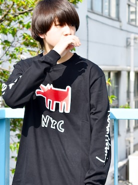 「Keith Haring（キース・ヘリング）のアイテム」を使った、RiNcさん（メンズ・170cm）の春コーディネート