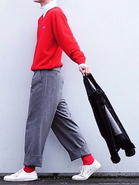 「ラコステ」｜「アイテム（デニムジャケット）」を使った、カズキさん（メンズ・174cm）の春コーディネート