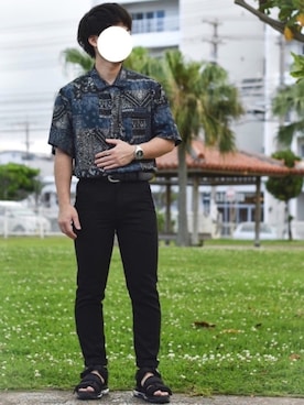 「柄シャツコーデ」｜「アイテム（スラックス）」を使った、JUKIYA.さん（メンズ・162cm）の春コーディネート
