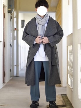「オーバーサイズコート」｜「アイテム（ローファー）」を使った、JUKIYA.さん（メンズ・162cm）の冬コーディネート