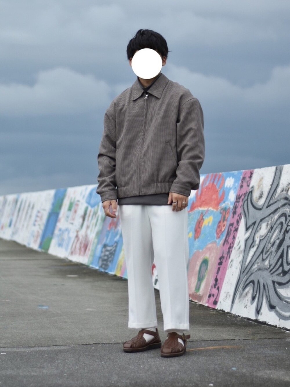 「ブルゾン、ブルゾンコーデ、WYM、WYM LIDNM、レトロ、ワイドシルエット、ショート丈トップス、ショート丈、オトナカジュアル、大人コーデ」｜「WYM LIDNMの【WYM LIDNM】OVERSIZED PE TWILL ZIP BLOUSON（ブルゾン、その他）」を使った、JUKIYA.さん（メンズ・162cm）の春コーディネートの1枚目の写真
