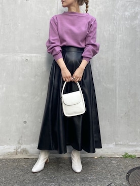 「レザー」｜「アイテム（ブーティ）」を使った、みーやんさん（レディース・155cm）の冬コーディネート