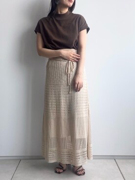 「透かし編みスカート」｜みーやんさん（レディース・155cm）の春コーディネート