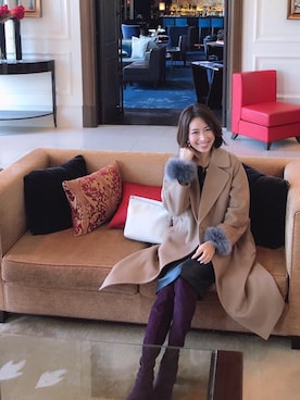 「アイテム（ブーツ、パープル系）」を使った、宮田 綾子さん（レディース・165cm）の冬コーディネート