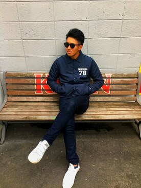 Champion チャンピオン のミリタリージャケット ブルー系 を使った人気ファッションコーディネート Wear