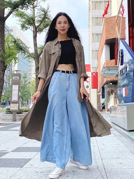 「ロングシャツコーデ」｜Hana Chuさん（レディース・168cm）の秋コーディネート