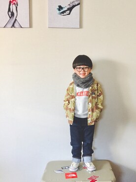 「5歳」｜「アイテム（ナイロンジャケット）」を使った、かず。さん（キッズ・100cm）の冬コーディネート