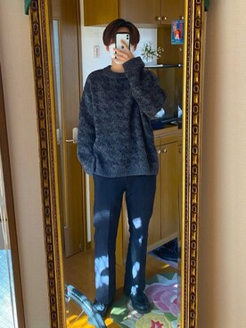 「HARE（ハレ）のアイテム（ニット/セーター、グレー系）」を使った、ケンタさん（メンズ・174cm）の冬コーディネート