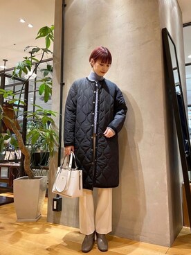 「ケーブルニット」｜「アイテム（ノーカラージャケット）」を使った、saoriさん（レディース・158cm）の冬コーディネート