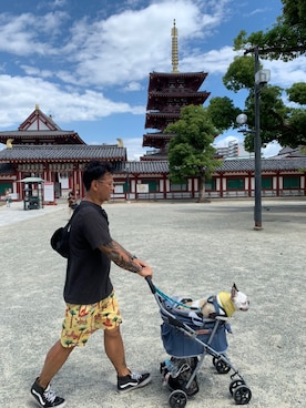 「Afends（アフェンズ）のアイテム（トップス）」を使った、飛車角さん（メンズ・180cm）の夏コーディネート