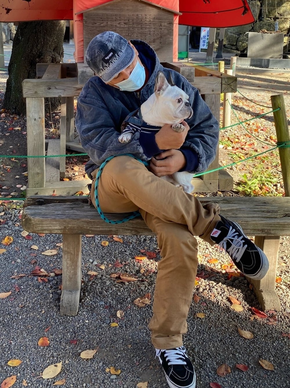 「CALEE、VANS、masses、frenchbulldog」｜「MASSESのアイテム（キャップ、ブルー系）」を使った、飛車角さん（メンズ・180cm）の秋コーディネートの1枚目の写真