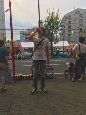 「AKM（エイケイエム）のアイテム（ショルダーバッグ）」を使った、ヒスマニアさん（メンズ・178cm）の夏コーディネート