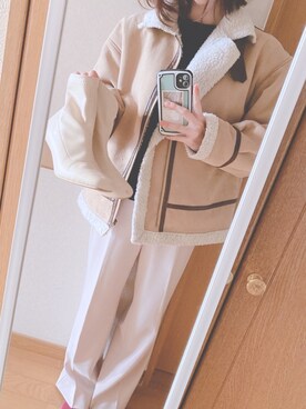 「one way（ワンウェイ）のアイテム（スラックス）」を使った、melonchamさん（レディース・157cm）の冬コーディネート