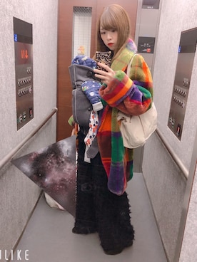 「アイテム（ロンパース、レッド系）」を使った、もちこさん（レディース・160cm）の冬コーディネート