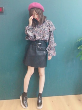 「REDYAZEL（レディアゼル）のアイテム（ハンチング/ベレー帽）」を使った、前田希美さん（レディース・158cm）の冬コーディネート
