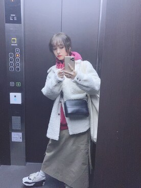 「ゆるニット」｜「アイテム（ブルゾン）」を使った、前田希美さん（レディース・158cm）の冬コーディネート