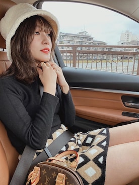 「STYLENANDA（スタイルナンダ）のアイテム（帽子）」を使った、前田希美さん（レディース・158cm）の冬コーディネート