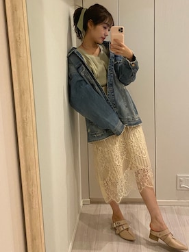 「ピスタチオ」｜「アイテム（デニムジャケット）」を使った、前田希美さん（レディース・158cm）の冬コーディネート