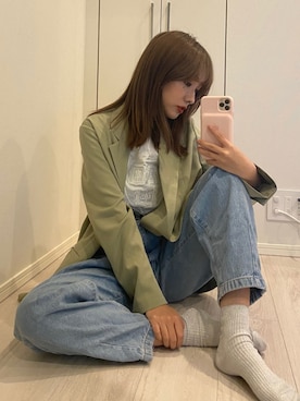 「Ameri（アメリ）のアイテム（Tシャツ/カットソー）」を使った、前田希美さん（レディース・158cm）の春コーディネート