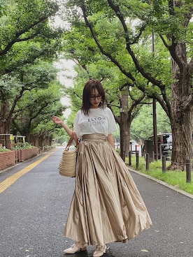 「Ameri（アメリ）のアイテム（Tシャツ/カットソー）」を使った、前田希美さん（レディース・158cm）の夏コーディネート