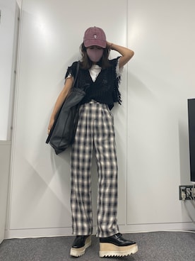 「SNOOPY（スヌーピー）のアイテム（帽子）」を使った、前田希美さん（レディース・158cm）の夏コーディネート