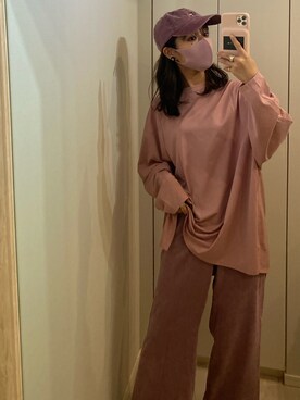 「SNOOPY（スヌーピー）のアイテム（帽子）」を使った、前田希美さん（レディース・158cm）の秋コーディネート