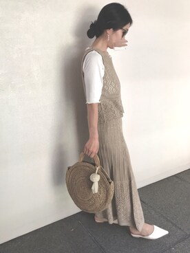 「透かし編みニット」｜micocoさん（レディース・158cm）の春コーディネート