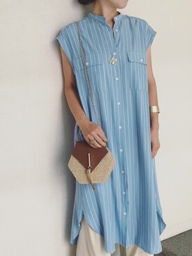 「coca（coca）（コカ）のアイテム（シャツワンピース）」を使った、micocoさん（レディース・158cm）の夏コーディネート
