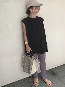 「アイテム（ビーチサンダル、ゴールド系）」を使った、micocoさん（レディース・158cm）の夏コーディネート