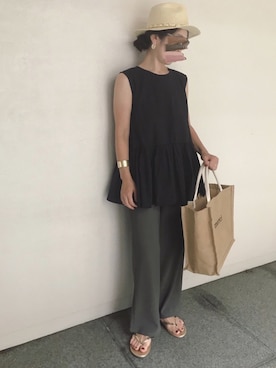「ママファッション」｜「アイテム（ビーチサンダル）」を使った、micocoさん（レディース・158cm）の夏コーディネート
