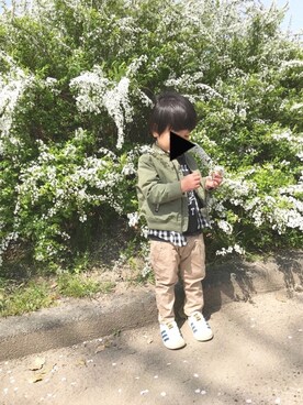 「アイテム（ミリタリージャケット）」を使った、mariさん（キッズ・90cm）の春コーディネート