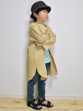 「ノーカラーシャツ」｜「アイテム（スウェット）」を使った、mariさん（キッズ・100cm）の春コーディネート