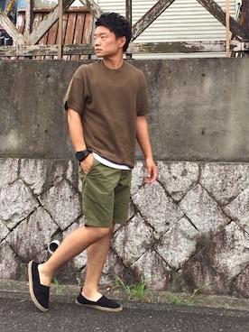 「オリーブ」｜「アイテム（その他シューズ）」を使った、yu_kiさん（メンズ・165cm）の夏コーディネート