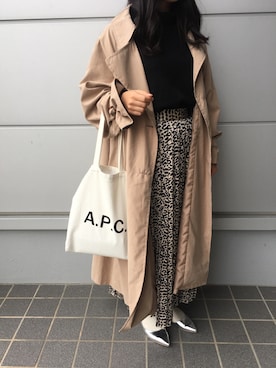 「袖ボリューム」｜「アイテム（トレンチコート）」を使った、やまもとせりなさん（レディース・155cm）の冬コーディネート